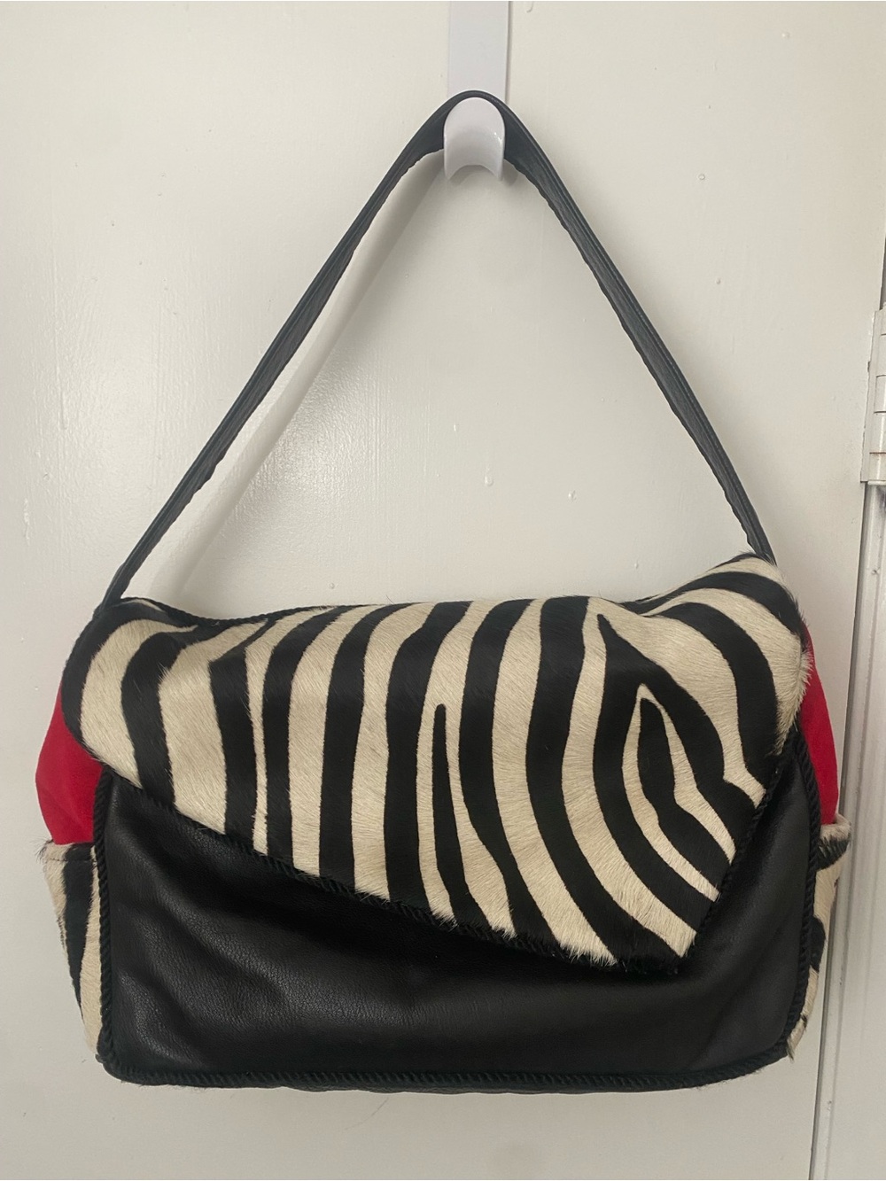 Katie Alls Zebra Print Hair-On Hide Leather Shoulder Bag